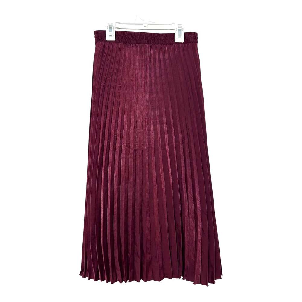 NWT Max Studio Wine Pleated Midi Skirt Women's S Elastic Waist Satin